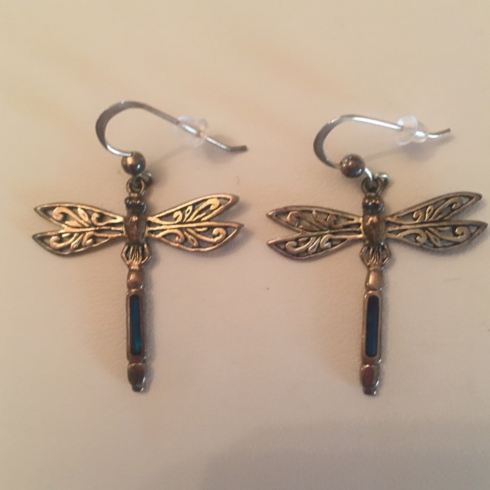 HP:Sterling Silver Dragonfly Drop Earrings